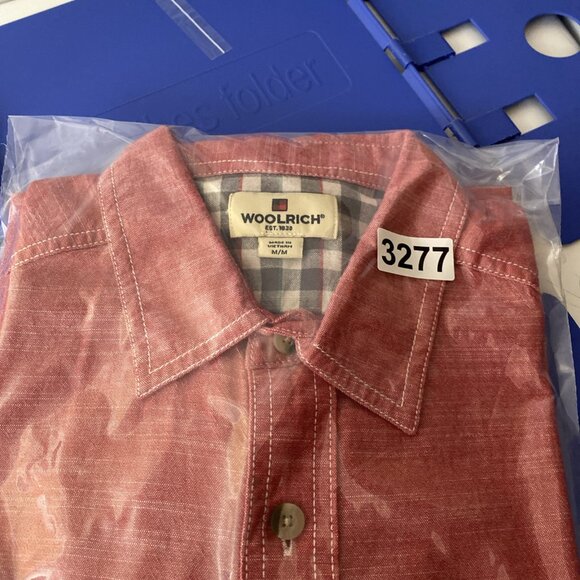 Woolrich Button Up Shirt Mens Medium Red Chambray Short Sleeve Casual Outdoors - Picture 7 of 7